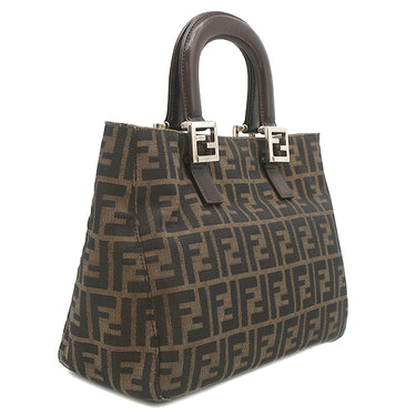 フェンディ FENDI ズッカ 26329 ブラウン×ダークブラウン キャンバス レザー ハンドバッグ シルバー金具 茶 FF