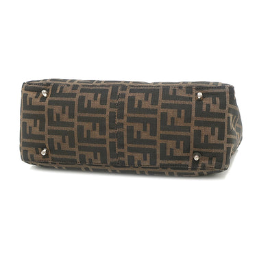 フェンディ FENDI ズッカ 26329 ブラウン×ダークブラウン キャンバス レザー ハンドバッグ シルバー金具 茶 FF