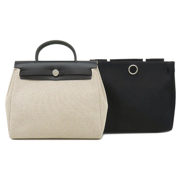 エルメス HERMES エールバッグジップPM 31 ナチュラル×ブラック トワルGM ヴァッシュハンター 2WAYバッグ シルバー金具 トワルH ※鍵一本欠品