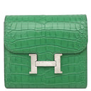エルメス HERMES コンスタンス コンパクト カクタス アリゲーターマット 二つ折り財布 シルバー金具 緑 コンパクトウォレット クロコ