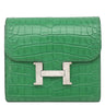 エルメス HERMES コンスタンス コンパクト カクタス アリゲーターマット 二つ折り財布 シルバー金具 緑 コンパクトウォレット クロコ