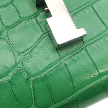 エルメス HERMES コンスタンス コンパクト カクタス アリゲーターマット 二つ折り財布 シルバー金具 緑 コンパクトウォレット クロコ