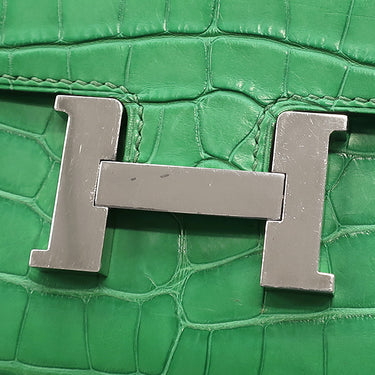エルメス HERMES コンスタンス コンパクト カクタス アリゲーターマット 二つ折り財布 シルバー金具 緑 コンパクトウォレット クロコ