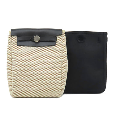 エルメス HERMES エールバッグ TPM ナチュラル×ブラック トワルGM トワルオフィシエ ヴァッシュハンター ショルダーバッグ シルバー金具 茶 黒