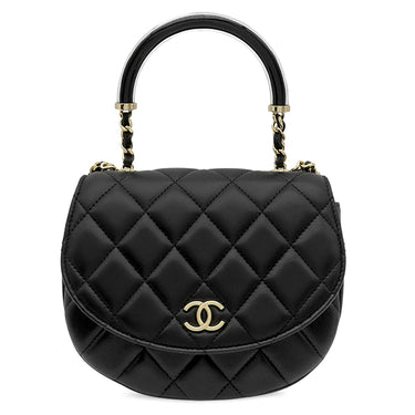 シャネル CHANEL ココマーク ハーフムーン ブラック ラムスキン 2WAYバッグ ゴールド金具 トップハンドル ショルダー
