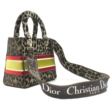 クリスチャン・ディオール Christian Dior レディディオール ミディアム ブラウン×マルチカラー ベルベット 2WAYバッグ ゴールド金具 ディライト レオパード