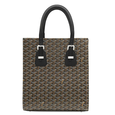 ゴヤール GOYARD コモールPM ブラック PVCコーティングキャンバス レザー トートバッグ シルバー金具 黒 ブラウン 縦長 ヘリンボーン柄