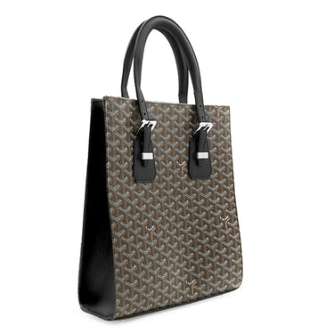 ゴヤール GOYARD コモールPM ブラック PVCコーティングキャンバス レザー トートバッグ シルバー金具 黒 ブラウン 縦長 ヘリンボーン柄