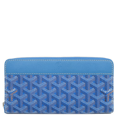 ゴヤール GOYARD マティニョン GM APMZIP GM 10 ブルー PVCコーティングキャンバス レザー 長財布 シルバー金具 青 ラウンドファスナー ヘリンボーン柄