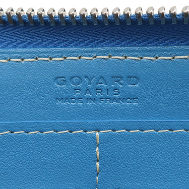 ゴヤール GOYARD マティニョン GM APMZIP GM 10 ブルー PVCコーティングキャンバス レザー 長財布 シルバー金具 青 ラウンドファスナー ヘリンボーン柄