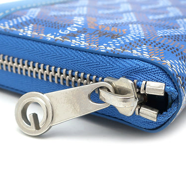 ゴヤール GOYARD マティニョン GM APMZIP GM 10 ブルー PVCコーティングキャンバス レザー 長財布 シルバー金具 青 ラウンドファスナー ヘリンボーン柄