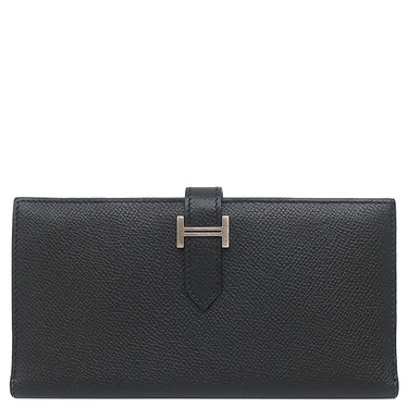 エルメス HERMES ベアンクラシック ブラック ヴォーエプソン 長財布 シルバー金具 オフホワイト 二つ折り財布