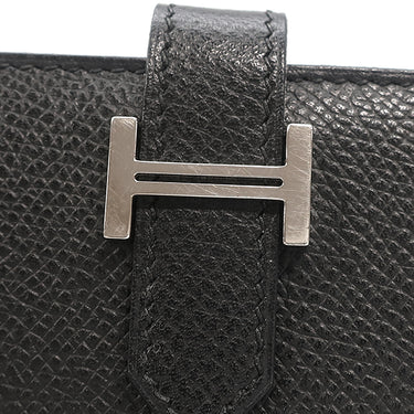 エルメス HERMES ベアンクラシック ブラック ヴォーエプソン 長財布 シルバー金具 オフホワイト 二つ折り財布