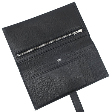 エルメス HERMES ベアンクラシック ブラック ヴォーエプソン 長財布 シルバー金具 オフホワイト 二つ折り財布