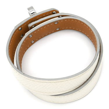 エルメス HERMES ケリードゥブルトゥール ホワイト×シルバー ヴォーエプソン メタル T3 ブレスレット 白 2連 2重 レザーブレス