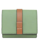 ロエベ LOEWE スモール バーティカル ウォレット グリーン×タン カーフ 三つ折り財布 シルバー金具 茶 コンパクトウォレット