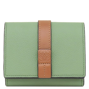 ロエベ LOEWE スモール バーティカル ウォレット グリーン×タン カーフ 三つ折り財布 シルバー金具 茶 コンパクトウォレット