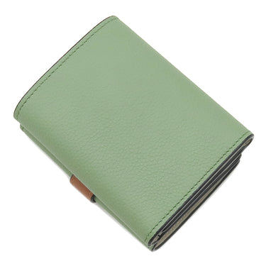 ロエベ LOEWE スモール バーティカル ウォレット グリーン×タン カーフ 三つ折り財布 シルバー金具 茶 コンパクトウォレット