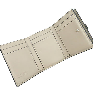 ロエベ LOEWE スモール バーティカル ウォレット グリーン×タン カーフ 三つ折り財布 シルバー金具 茶 コンパクトウォレット