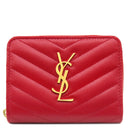 サンローラン SAINT LAURENT カサンドラ Vステッチ コンパクトジップ 403723 レッド レザー 二つ折り財布 ゴールド金具 モノグラム