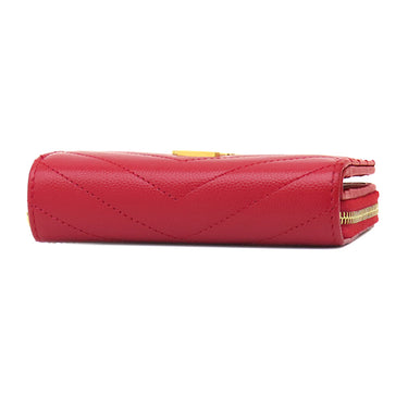 サンローラン SAINT LAURENT カサンドラ Vステッチ コンパクトジップ 403723 レッド レザー 二つ折り財布 ゴールド金具 モノグラム