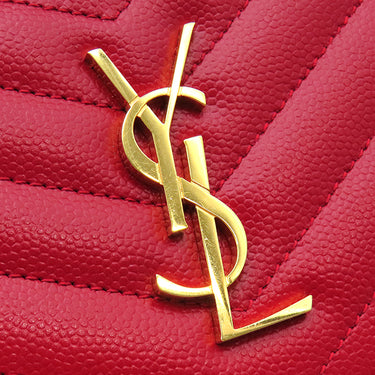 サンローラン SAINT LAURENT カサンドラ Vステッチ コンパクトジップ 403723 レッド レザー 二つ折り財布 ゴールド金具 モノグラム