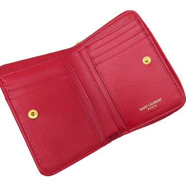 サンローラン SAINT LAURENT カサンドラ Vステッチ コンパクトジップ 403723 レッド レザー 二つ折り財布 ゴールド金具 モノグラム