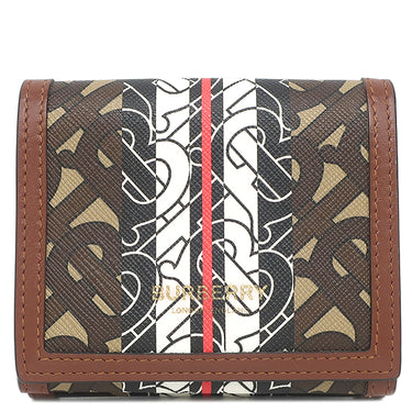 バーバリー BURBERRY ルナ TBモノグラム コンパクトウォレット ブラウン PVC レザー 二つ折り財布 ゴールド金具 茶 黒 白 赤 小銭入れ