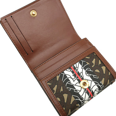 バーバリー BURBERRY ルナ TBモノグラム コンパクトウォレット ブラウン PVC レザー 二つ折り財布 ゴールド金具 茶 黒 白 赤 小銭入れ