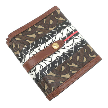 バーバリー BURBERRY ルナ TBモノグラム コンパクトウォレット ブラウン PVC レザー 二つ折り財布 ゴールド金具 茶 黒 白 赤 小銭入れ