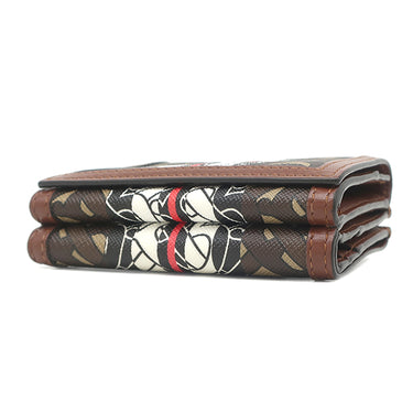 バーバリー BURBERRY ルナ TBモノグラム コンパクトウォレット ブラウン PVC レザー 二つ折り財布 ゴールド金具 茶 黒 白 赤 小銭入れ