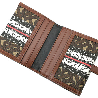 バーバリー BURBERRY ルナ TBモノグラム コンパクトウォレット ブラウン PVC レザー 二つ折り財布 ゴールド金具 茶 黒 白 赤 小銭入れ