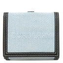 バーバリー BURBERRY ルナ ウォレット ライトブルー×ブラック キャンバス レザー 二つ折り財布 シルバー金具 水色 黒 コンパクトウォレット