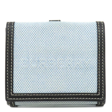 バーバリー BURBERRY ルナ ウォレット ライトブルー×ブラック キャンバス レザー 二つ折り財布 シルバー金具 水色 黒 コンパクトウォレット
