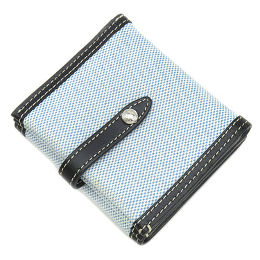 バーバリー BURBERRY ルナ ウォレット ライトブルー×ブラック キャンバス レザー 二つ折り財布 シルバー金具 水色 黒 コンパクトウォレット