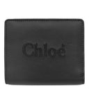 クロエ Chloe センス コンパクト ウォレット CHC23SP867I10001 ブラック レザー 二つ折り財布 ゴールド金具 黒 ロゴ刺繍 小銭入れ 札入れ Sense