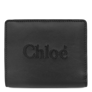 クロエ Chloe センス コンパクト ウォレット CHC23SP867I10001 ブラック レザー 二つ折り財布 ゴールド金具 黒 ロゴ刺繍 小銭入れ 札入れ Sense