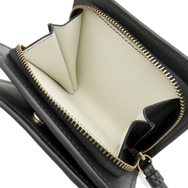クロエ Chloe センス コンパクト ウォレット CHC23SP867I10001 ブラック レザー 二つ折り財布 ゴールド金具 黒 ロゴ刺繍 小銭入れ 札入れ Sense