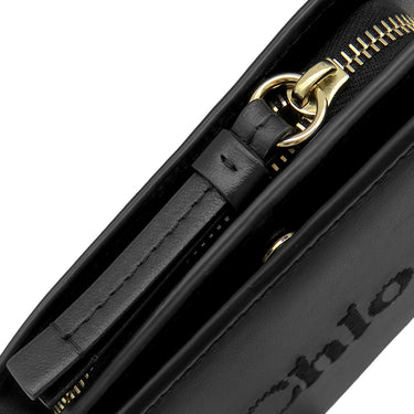 クロエ Chloe センス コンパクト ウォレット CHC23SP867I10001 ブラック レザー 二つ折り財布 ゴールド金具 黒 ロゴ刺繍 小銭入れ 札入れ Sense