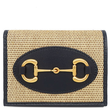 グッチ GUCCI ホースビット 1955 ウォレット 621887 ベージュ×ネイビー キャンバス レザー 二つ折り財布 ゴールド金具 紺 コンパクトウォレット 小銭入れ