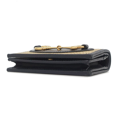 グッチ GUCCI ホースビット 1955 ウォレット 621887 ベージュ×ネイビー キャンバス レザー 二つ折り財布 ゴールド金具 紺 コンパクトウォレット 小銭入れ