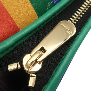 サルヴァトーレ・フェラガモ Salvatore Ferragamo マルチスタッズ コンパクトウォレット JP-22-D570 ブラック×マルチカラー レザー 二つ折り財布 ゴールド金具 レインボー