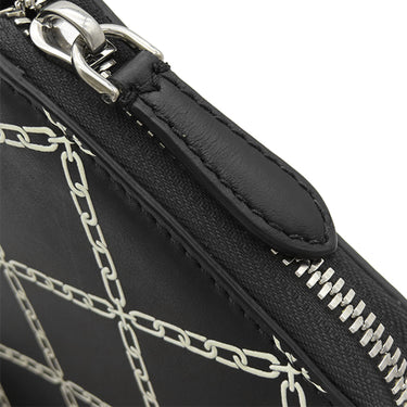 バーバリー BURBERRY チェーンモチーフ ラウンドジップ ウォレット ブラック×ホワイト レザー 長財布 シルバー金具 黒 白 小銭入れ チェーン 格子柄