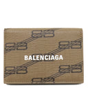 バレンシアガ BALENCIAGA ビービーモノグラム ミニウォレット 594312 ベージュ×ブラウン PVCコーティングキャンバス 三つ折り財布 ゴールド金具 コンパクトウォレット BB