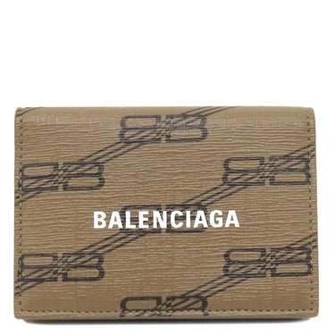 バレンシアガ BALENCIAGA ビービーモノグラム ミニウォレット 594312 ベージュ×ブラウン PVCコーティングキャンバス 三つ折り財布 ゴールド金具 コンパクトウォレット BB