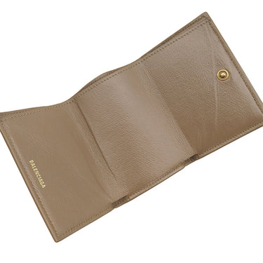 バレンシアガ BALENCIAGA ビービーモノグラム ミニウォレット 594312 ベージュ×ブラウン PVCコーティングキャンバス 三つ折り財布 ゴールド金具 コンパクトウォレット BB