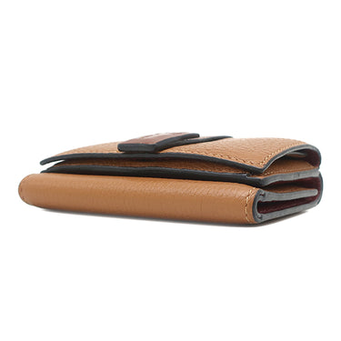 ロエベ LOEWE トライフォールド ウォレット ブラウン カーフ ソフトグレインカーフ 三つ折り財布 シルバー金具 茶 レッド アナグラム コンパクトウォレット