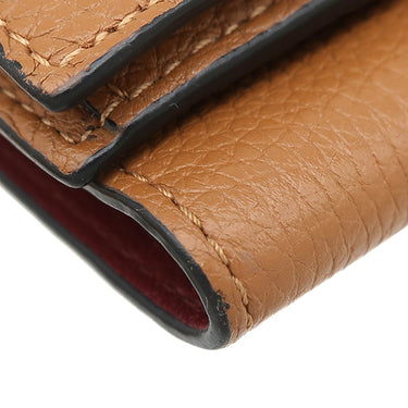 ロエベ LOEWE トライフォールド ウォレット ブラウン カーフ ソフトグレインカーフ 三つ折り財布 シルバー金具 茶 レッド アナグラム コンパクトウォレット