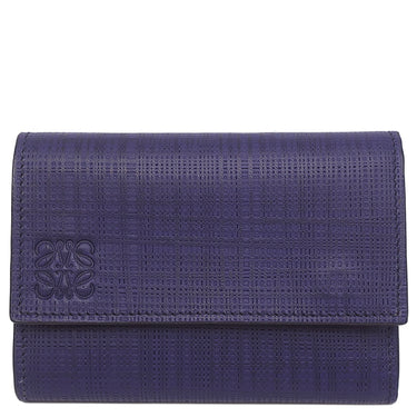 ロエベ LOEWE リネン アナグラム コンパクトウォレット ネイビー レザー 三つ折り財布 シルバー金具 紺 小銭入れ 札入れ カード入れ