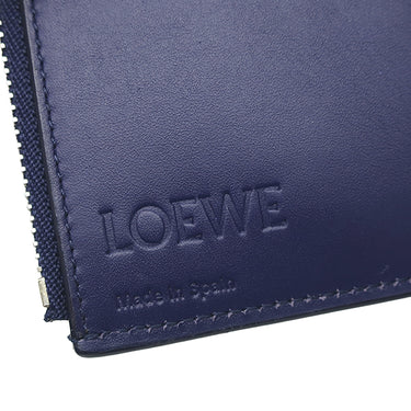 ロエベ LOEWE リネン アナグラム コンパクトウォレット ネイビー レザー 三つ折り財布 シルバー金具 紺 小銭入れ 札入れ カード入れ